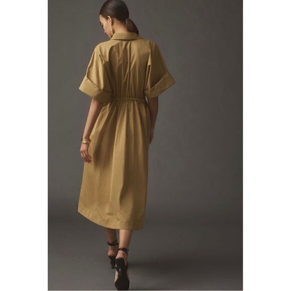 NEW Anthropologie Maeve Taupe Utility Gathered Maxi Shirt Dress Large Petite - Picture 5 of 10